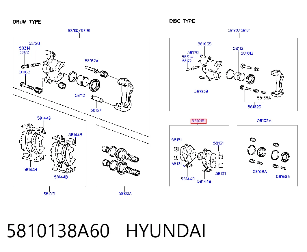 Pastillas de freno delanteras de disco 5810138A60 HYUNDAI
