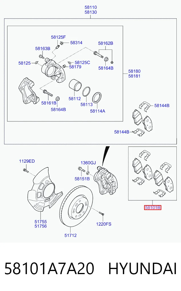 58101A7A20 Hyundai/Kia Pastillas delanteras