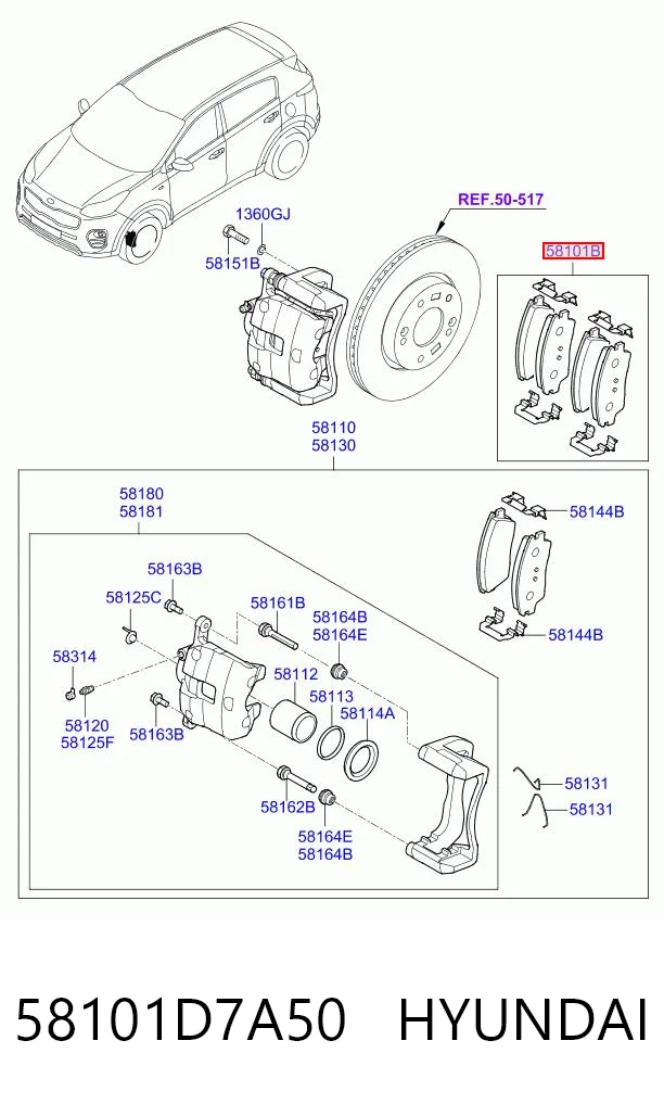 58101D7A50 Hyundai/Kia Pastillas delanteras