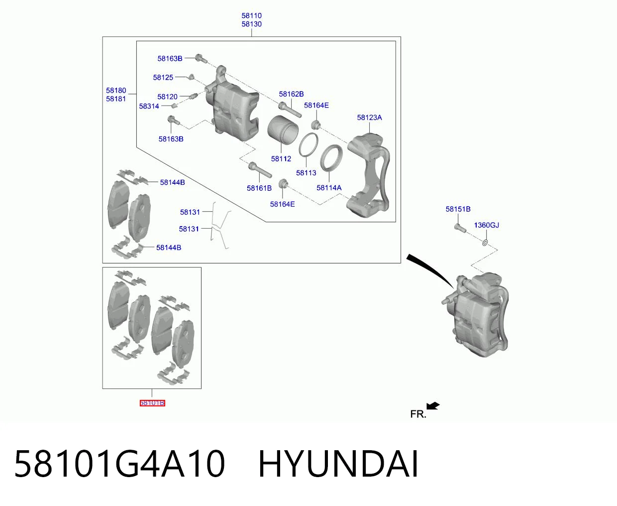 Pastillas de freno delanteras de disco HYUNDAI 58101G4A10
