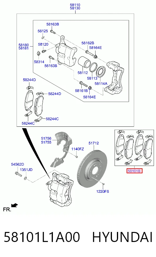 58101L1A00 Hyundai/Kia Pastillas delanteras