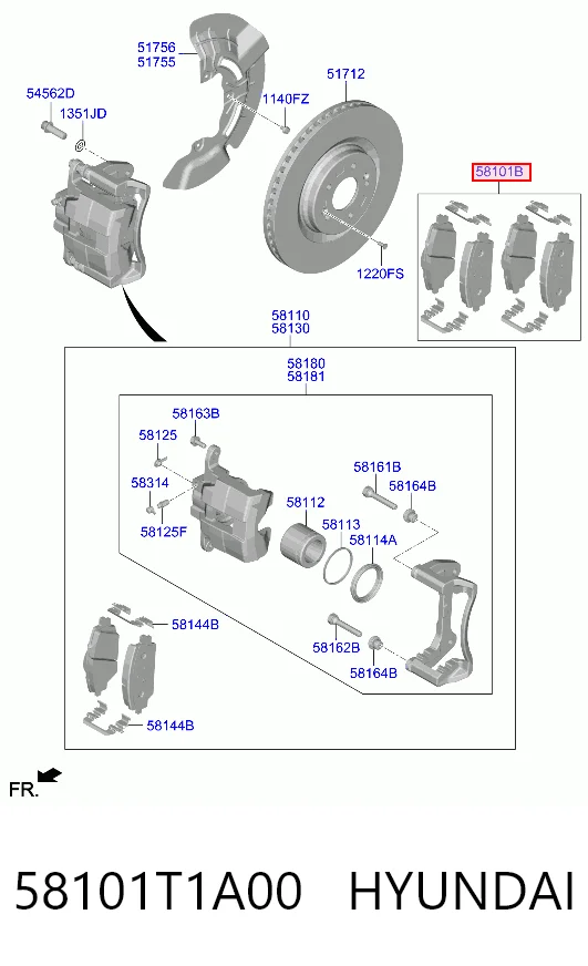 58101T1A00 Hyundai/Kia Pastillas delanteras