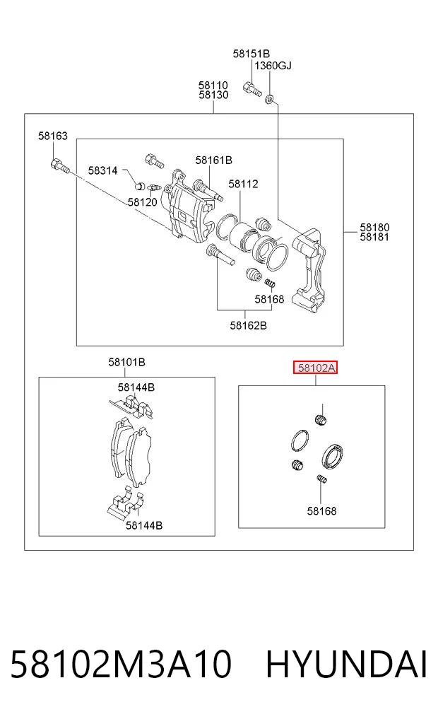58102M3A10 Hyundai/Kia Kit de reparación de pinzas