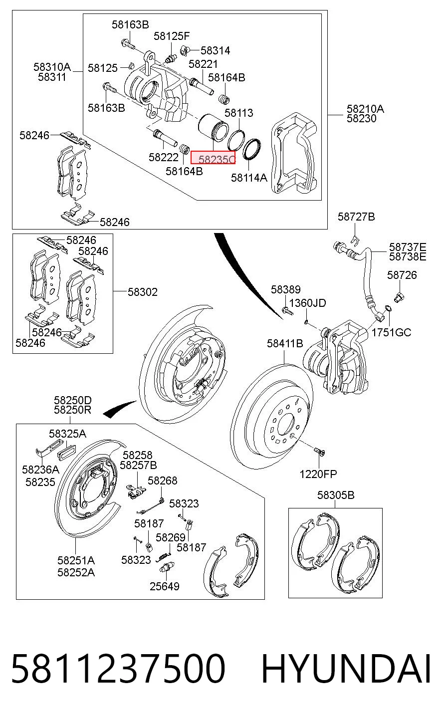 5811237500 Hyundai/Kia Émbolo de la pinza de freno delantera