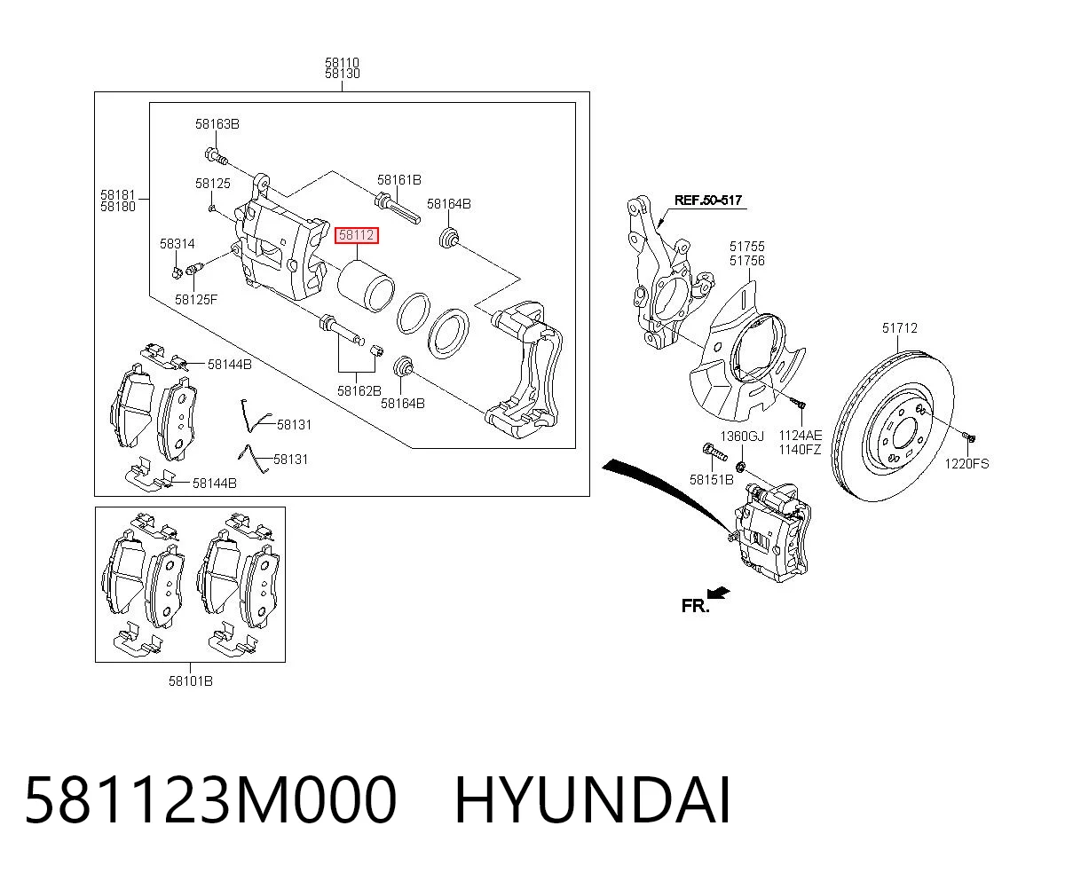 Émbolo de la pinza de freno delantera 581123M000 HYUNDAI