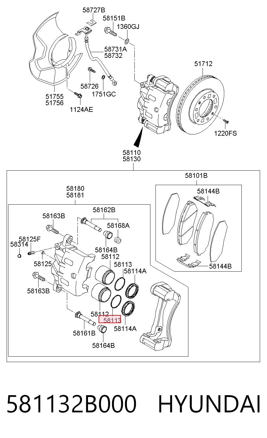 581132B000 Hyundai/Kia Kit de reparación de pinzas