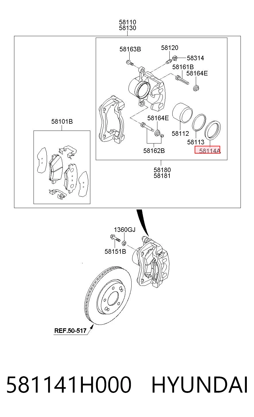 581141H000 Hyundai/Kia Kit de reparación de pinzas