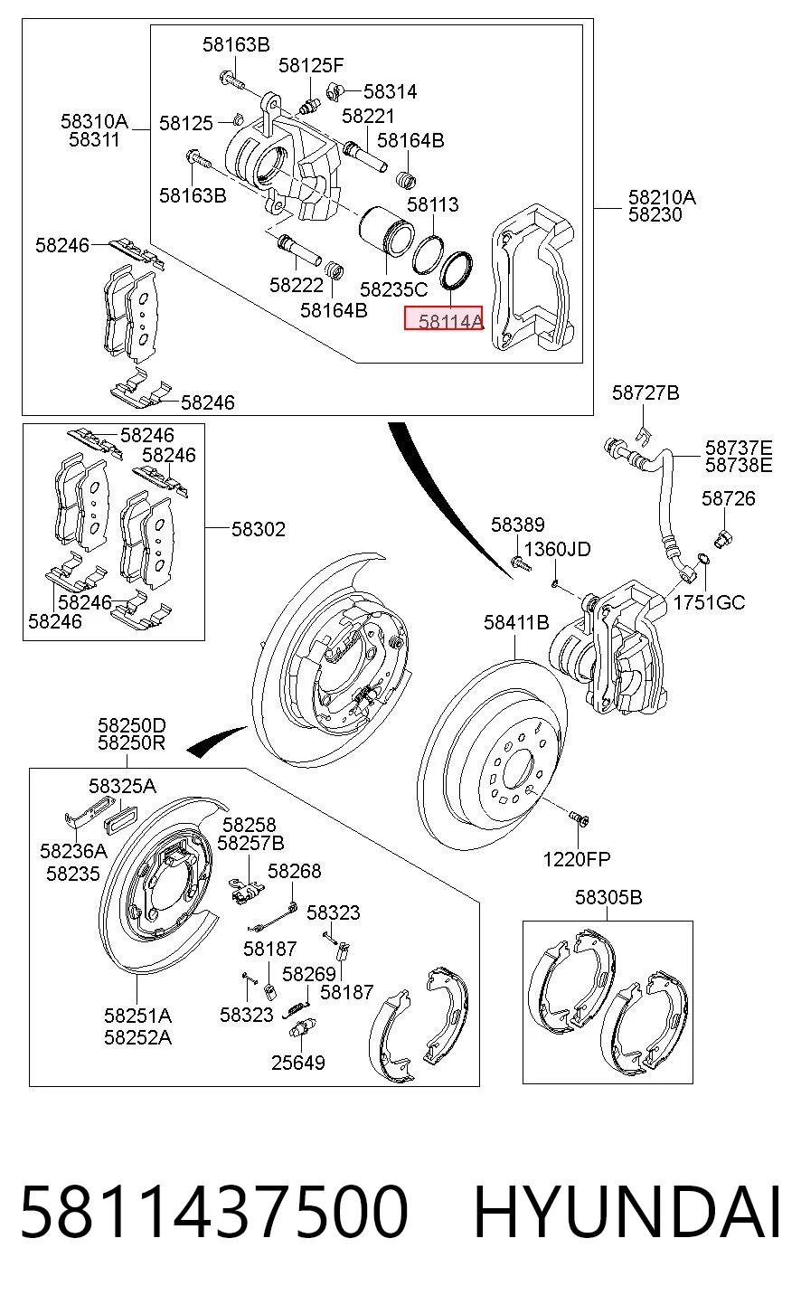 5811437500 Hyundai/Kia Kit de reparación de frenos trasero