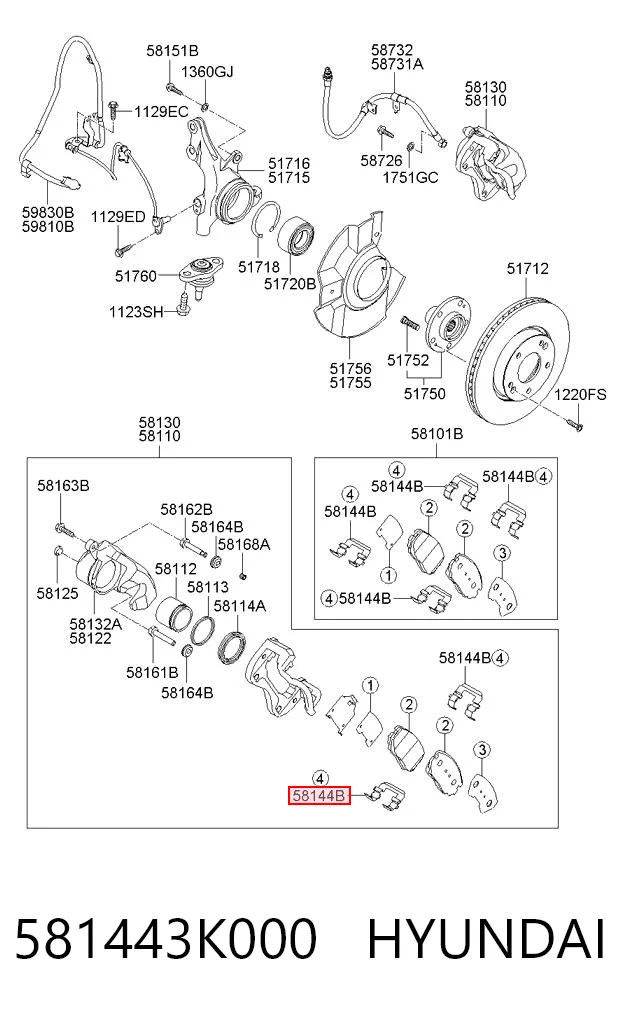 Comprar Juego de resortes de sujeción de pastillas de freno delanteras Hyundai Sonata V NF a bajo precio