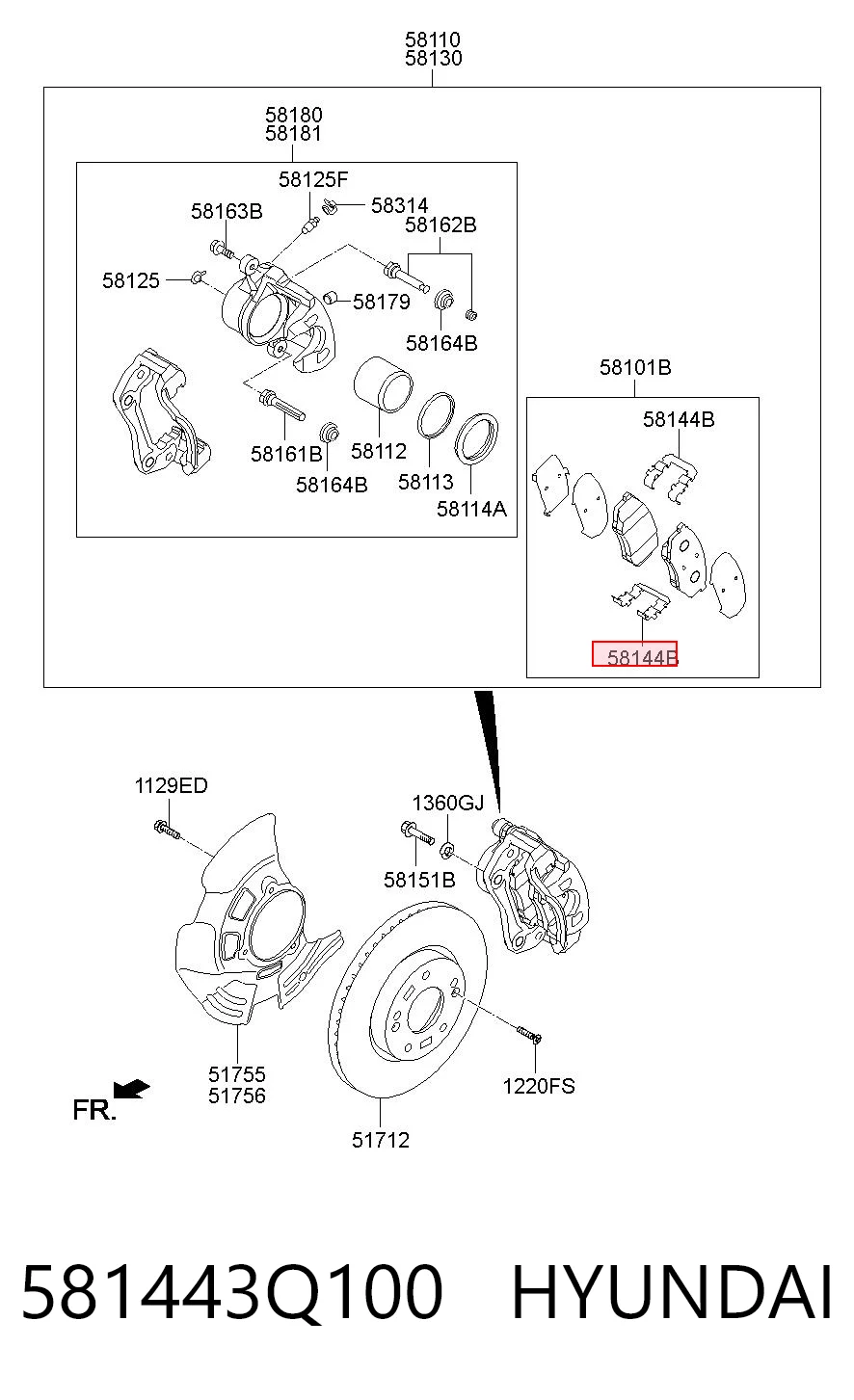 581443Q100 Hyundai/Kia Juego de resortes de sujeción de pastillas de freno delanteras
