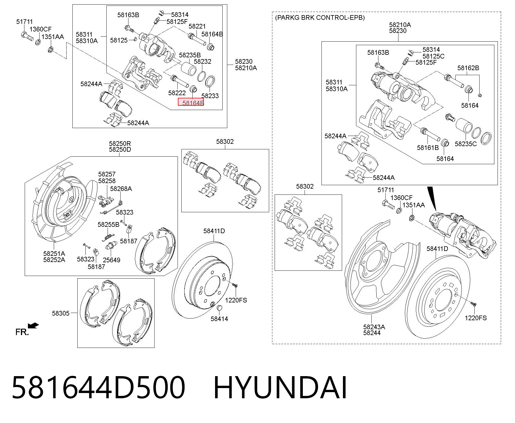 581644D500 Hyundai/Kia Fuelle de guía de pinza de freno trasero