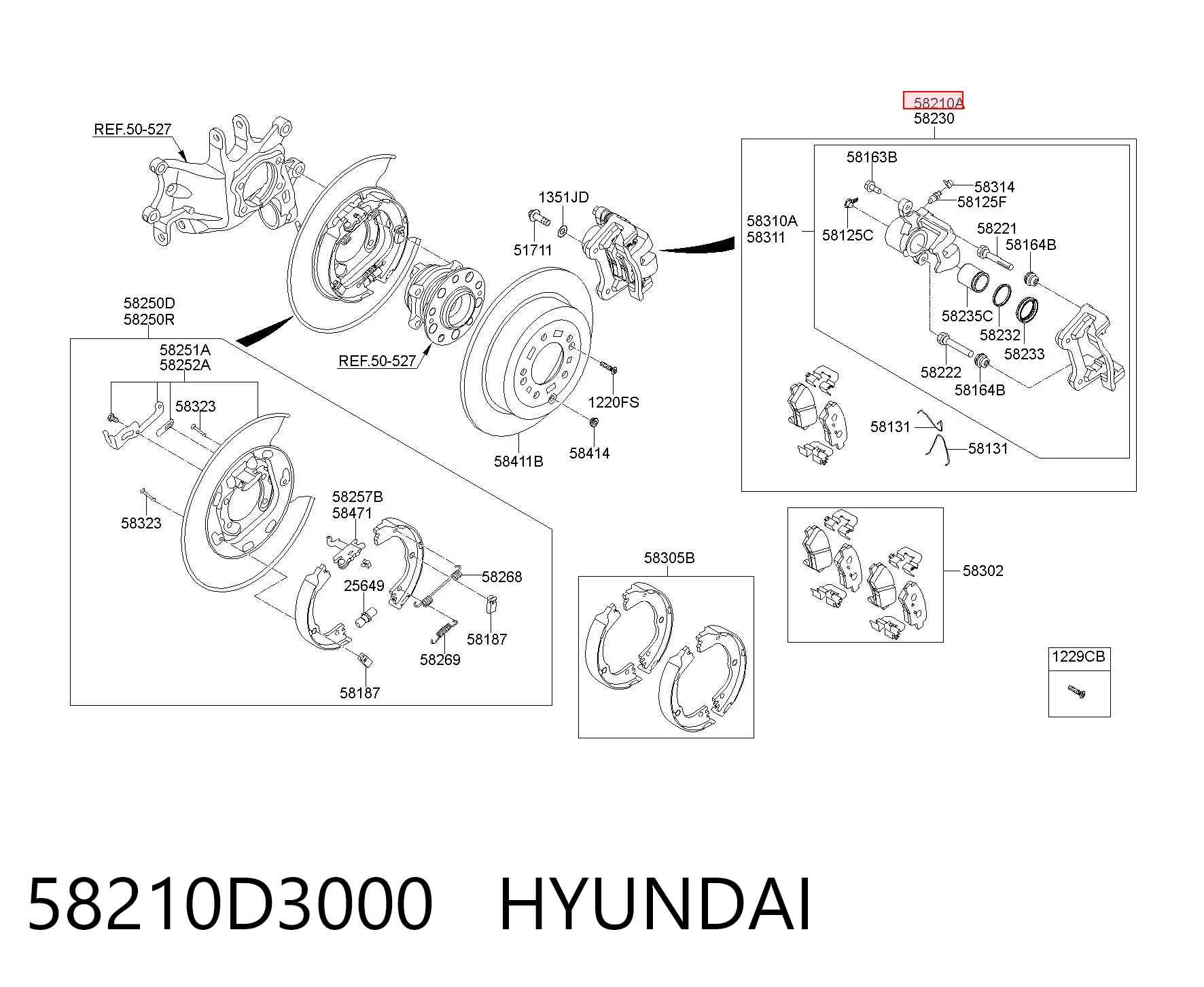 58210D3000 Hyundai/Kia Pinza de freno trasera izquierda