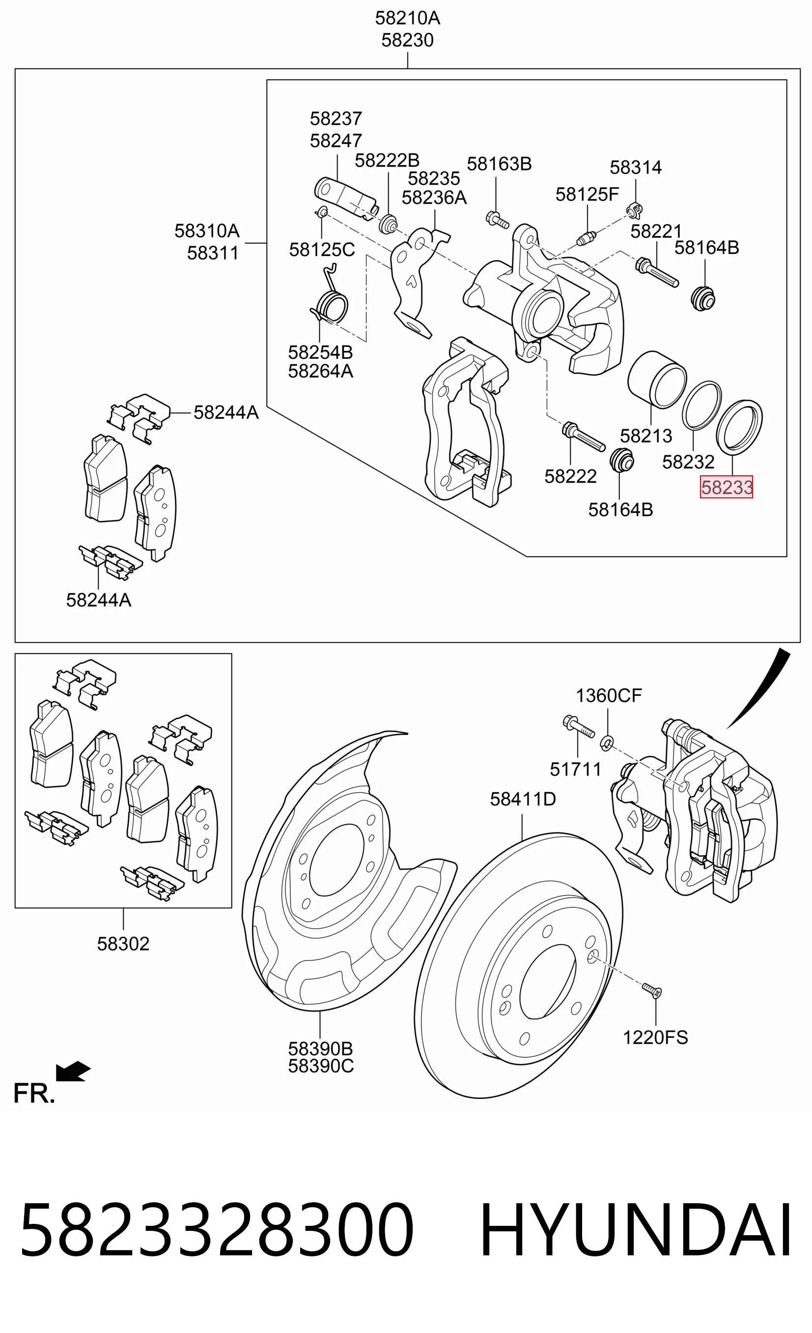 5823328300 Hyundai/Kia Guardapolvo del pistón de la pinza de freno trasero