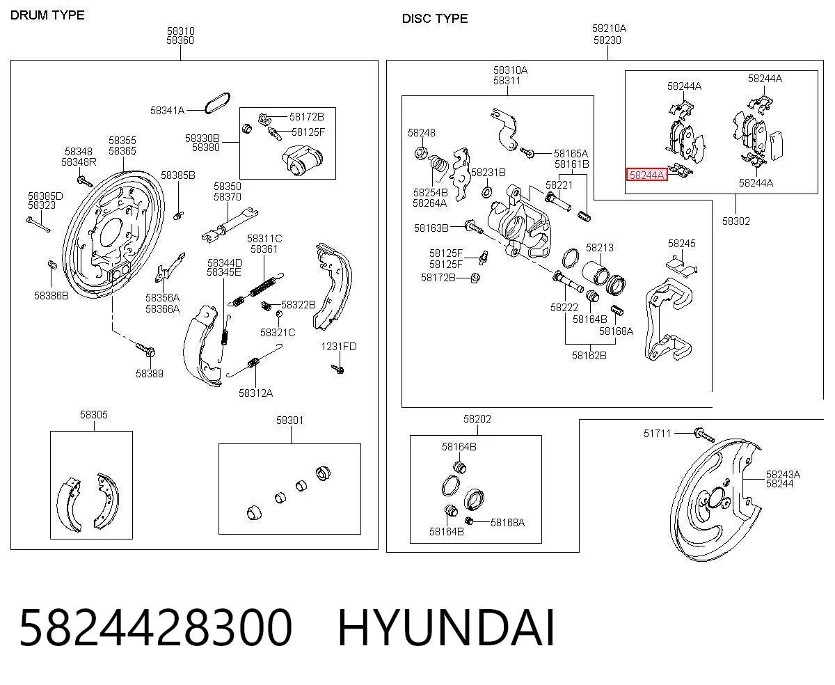 5824428300 Hyundai/Kia Juego de resortes de sujeción de pastillas de freno traseras