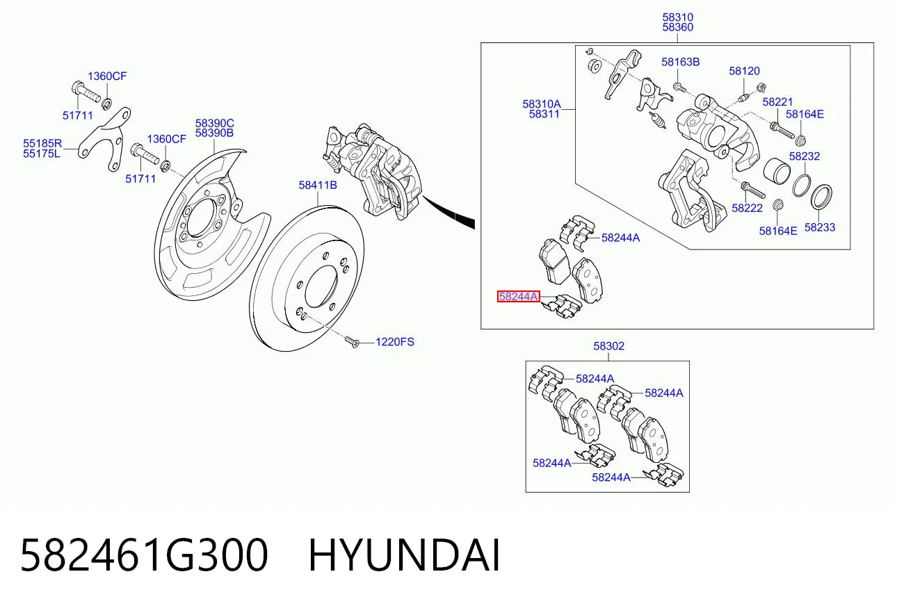 582461G300 Hyundai/Kia Juego de resortes de sujeción de pastillas de freno traseras