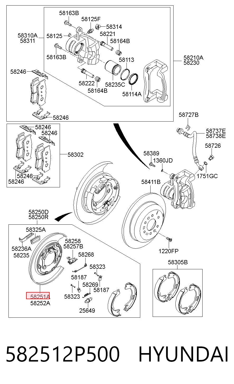 582512P500 Hyundai/Kia Protector de disco de freno trasero izquierdo