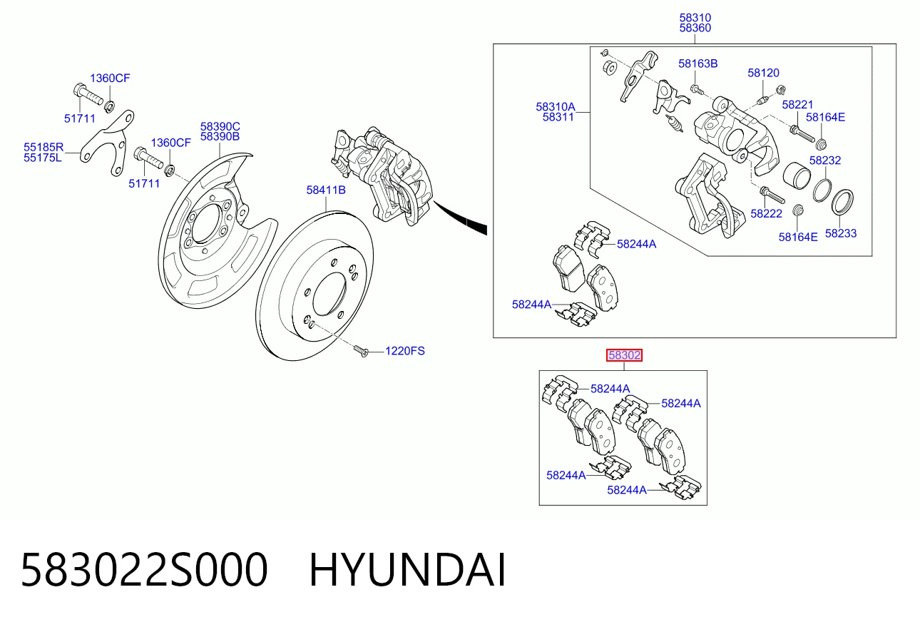 Pastillas de freno traseras de disco 583022S000 HYUNDAI
