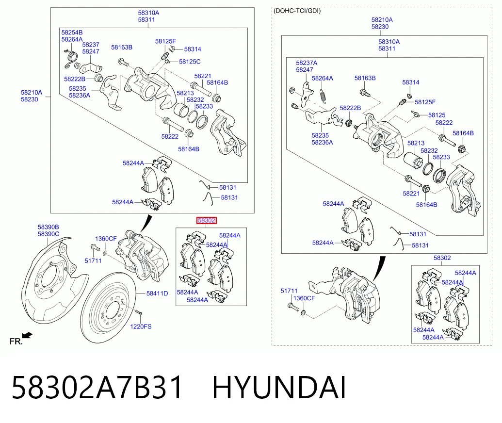 58302A7B31 Hyundai/Kia Pastillas freno traseras