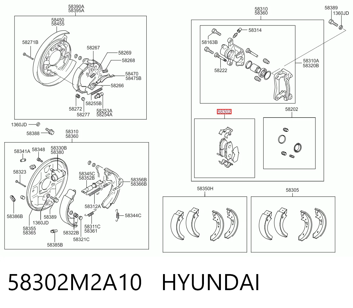 Pastillas de freno traseras de disco 58302M2A10 HYUNDAI