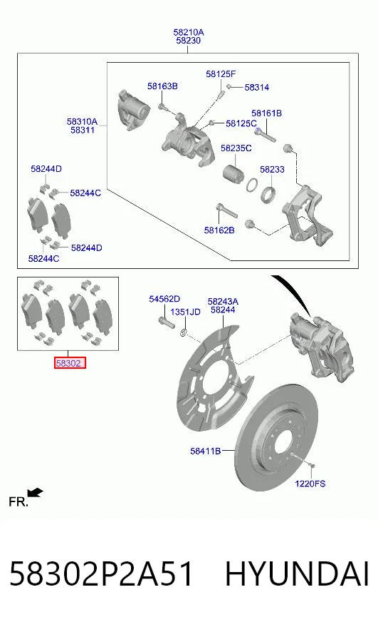 58302P2A51 Hyundai/Kia Pastillas freno traseras