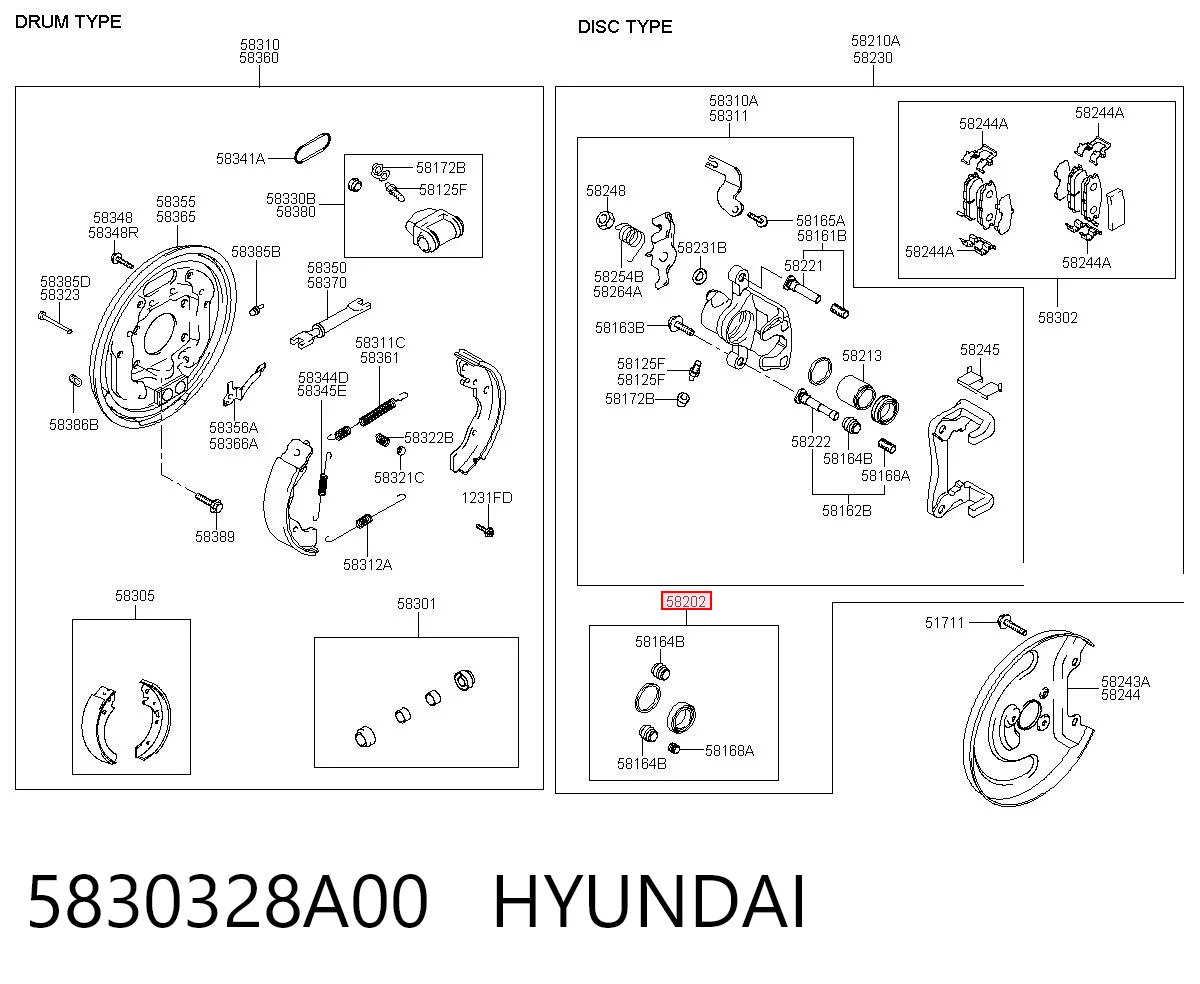 5830328A00 Hyundai/Kia Kit de reparación de frenos trasero
