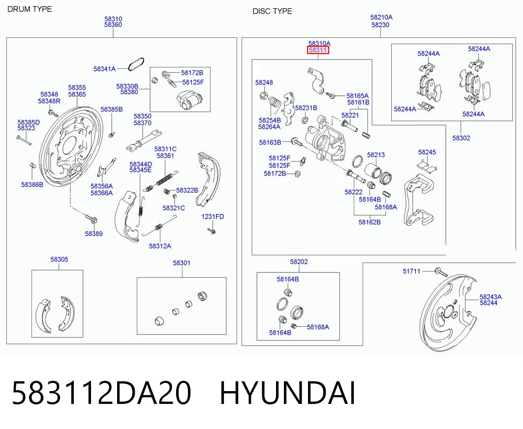 583112DA20 Hyundai/Kia Pinza de freno trasera derecha