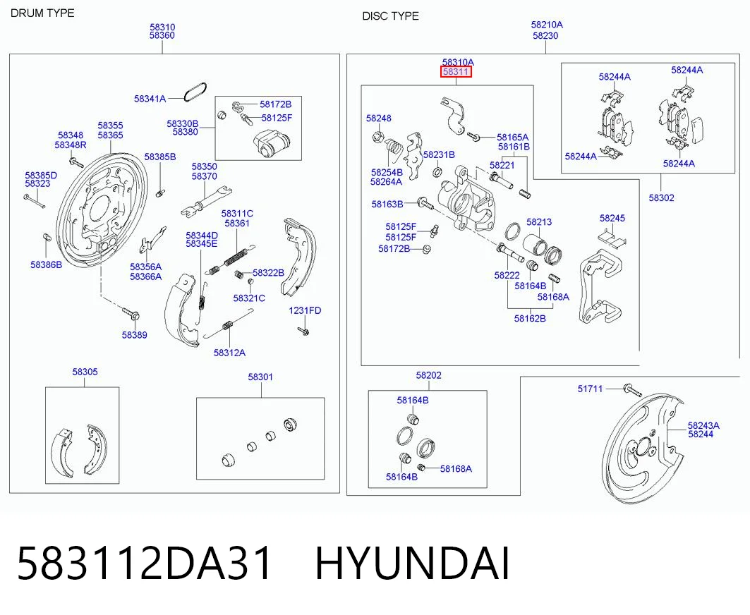 583112DA31 Hyundai/Kia Pinza de freno trasera derecha