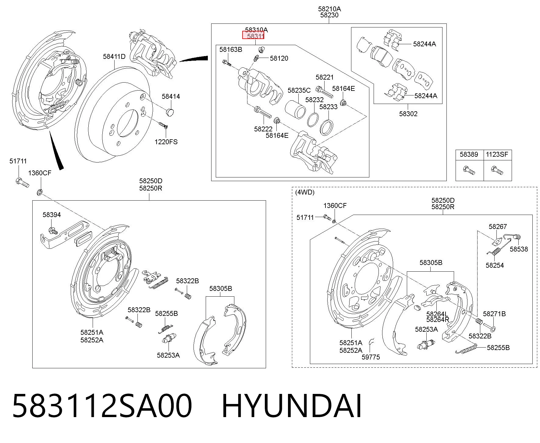 583112SA00 Hyundai/Kia Pinza de freno trasera derecha