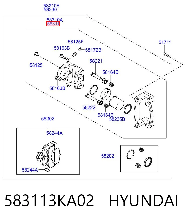 583113KA02 Hyundai/Kia Pinza de freno trasera derecha