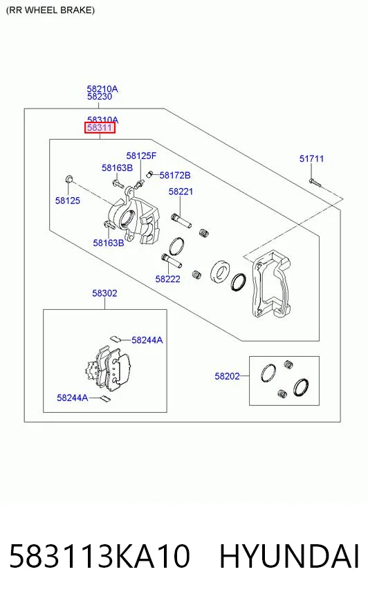 583113KA10 Hyundai/Kia Pinza de freno trasera derecha
