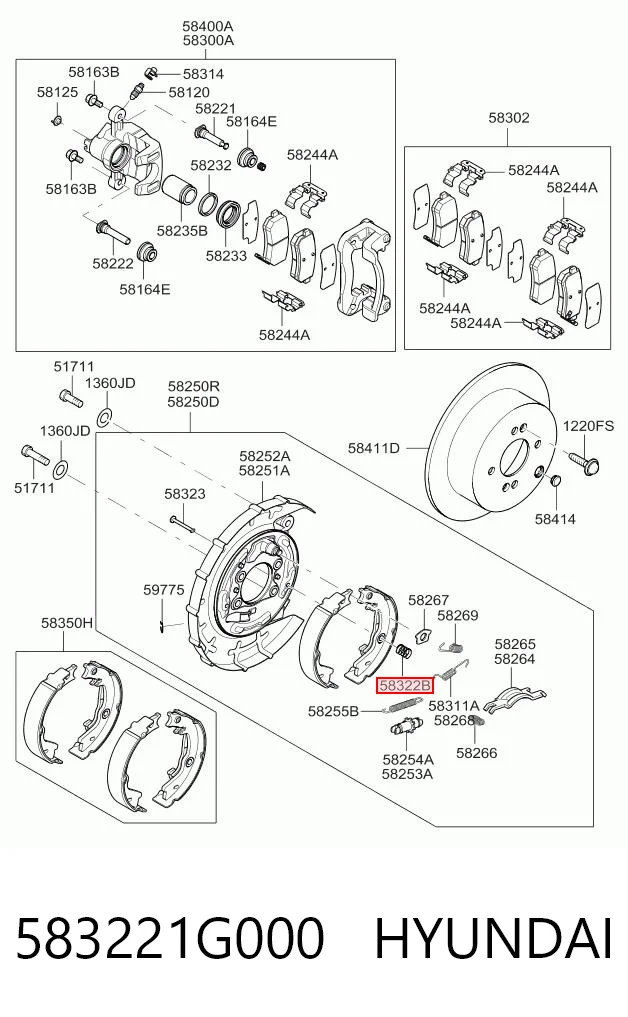 583221G000 Hyundai/Kia Kit de montaje de zapatas de freno traseras
