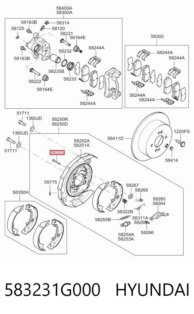 583231G000 Hyundai/Kia Juego de reparación de frenos traseros