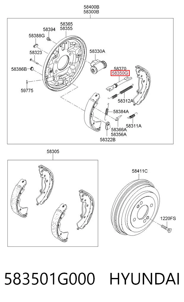 583501G000 Hyundai/Kia Kit de reparación del mecanismo de ajuste automático de zapatas de freno