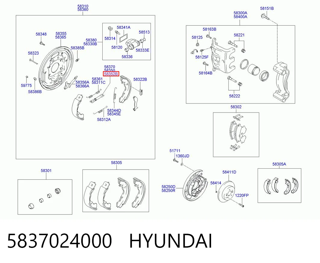 Zapatas de freno de tambor traseras 5837024000 HYUNDAI