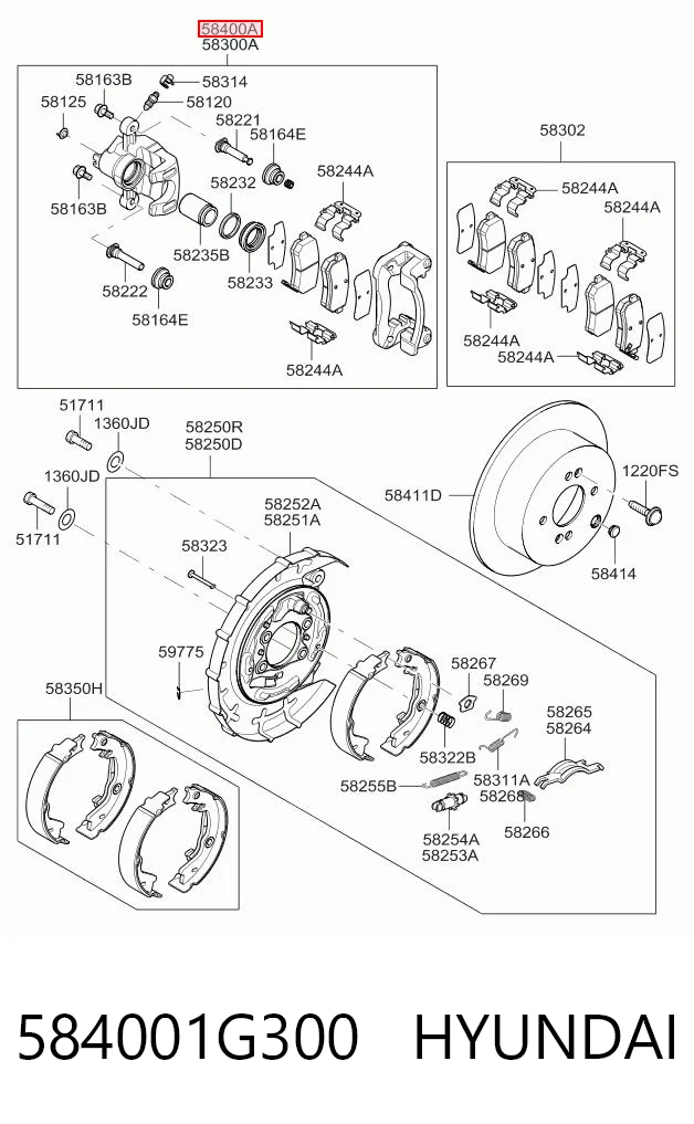 584001G300 Hyundai/Kia Pinza de freno trasera derecha