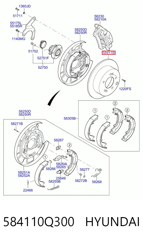 Disco de freno trasero 584110Q300 HYUNDAI
