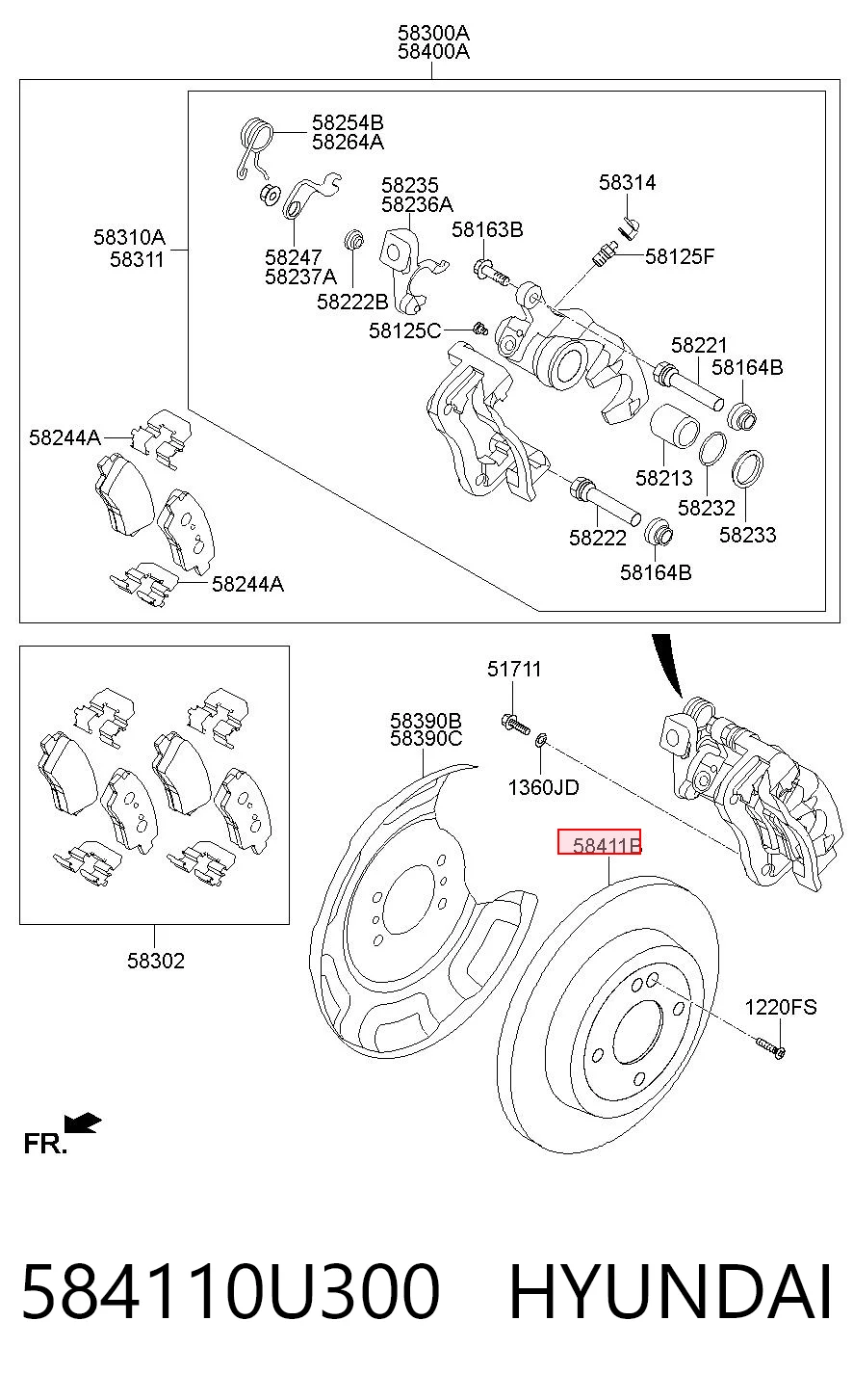 584110U300 Hyundai/Kia Freno de disco trasero