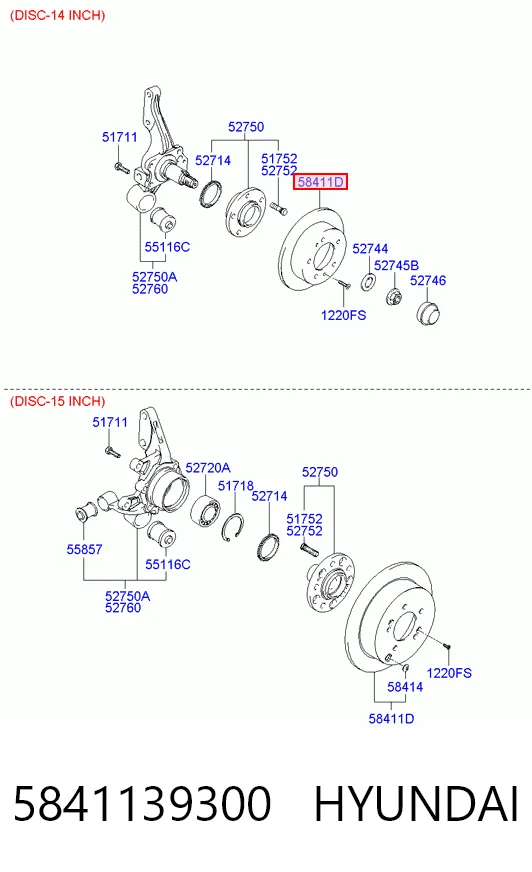 5841139300 Hyundai/Kia Freno de disco trasero