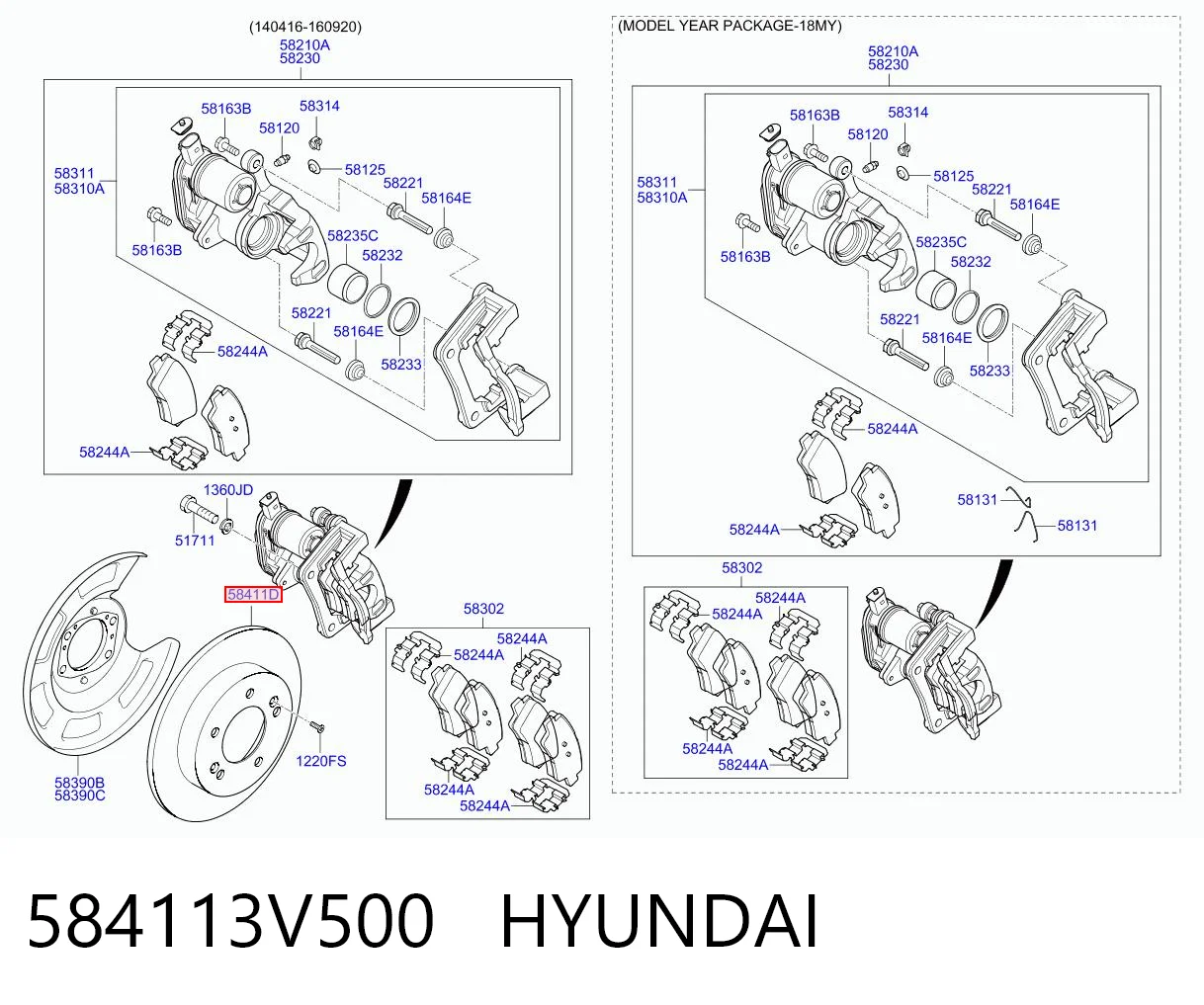 584113V500 Hyundai/Kia Freno de disco trasero