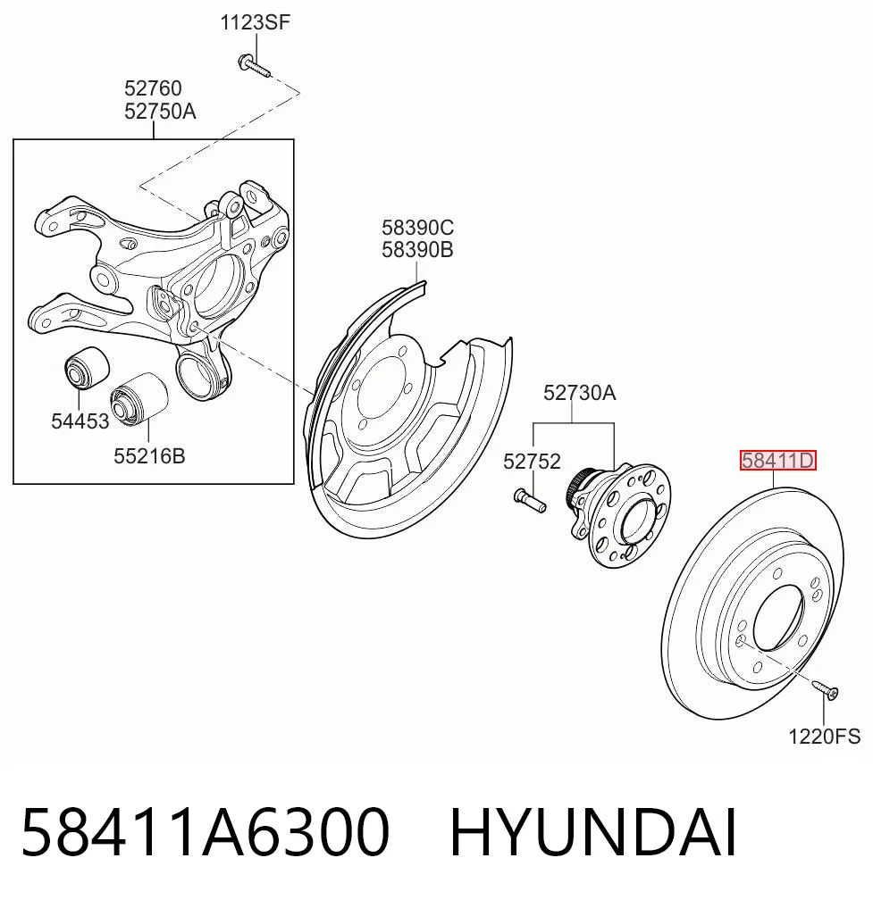 58411A6300 Hyundai/Kia Freno de disco trasero