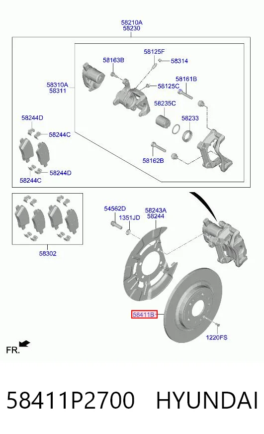 58411P2700 Hyundai/Kia Freno de disco trasero