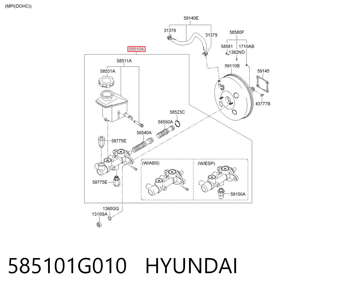 585101G010 Hyundai/Kia Cilindro principal de frenos