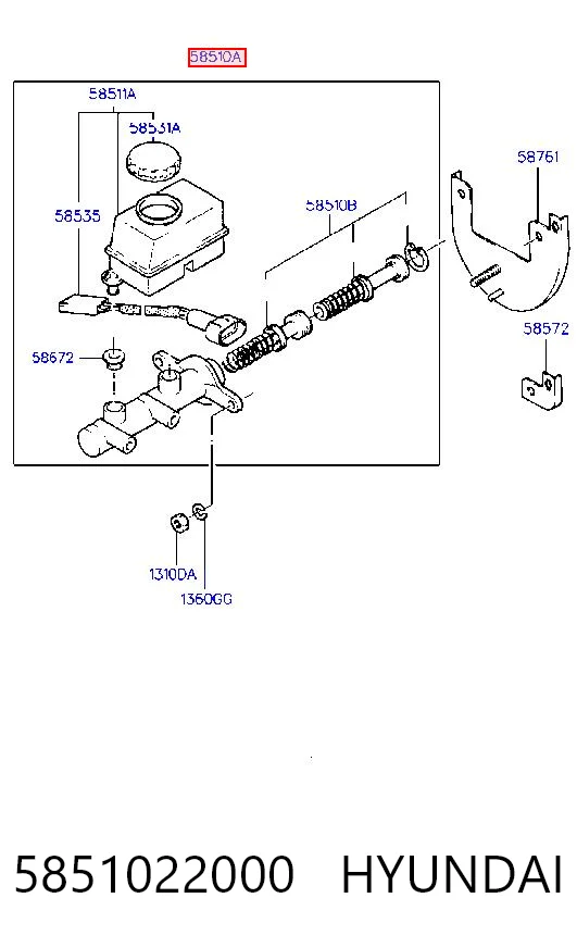 Cilindro principal de freno 5851022000 HYUNDAI
