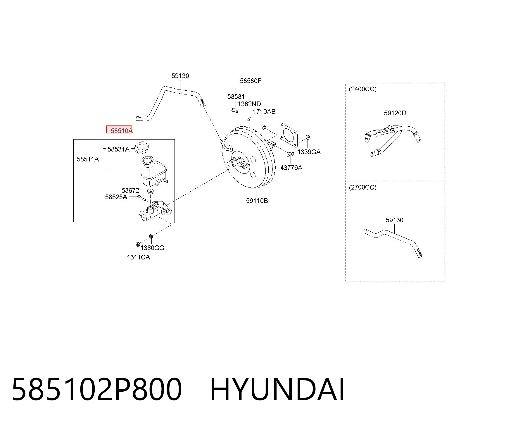 585102P800 Hyundai/Kia Cilindro principal de frenos