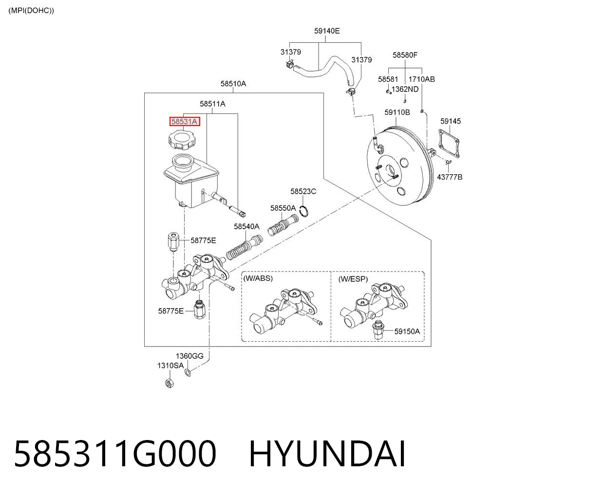 585311G000 Hyundai/Kia Tapa del depósito del cilindro maestro de freno