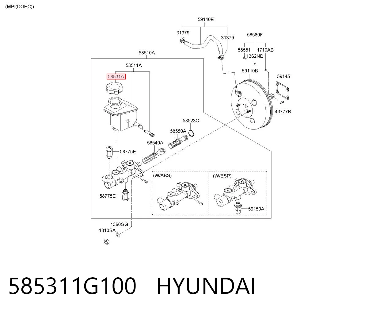 585311G100 Hyundai/Kia Tapa del depósito del cilindro maestro de freno