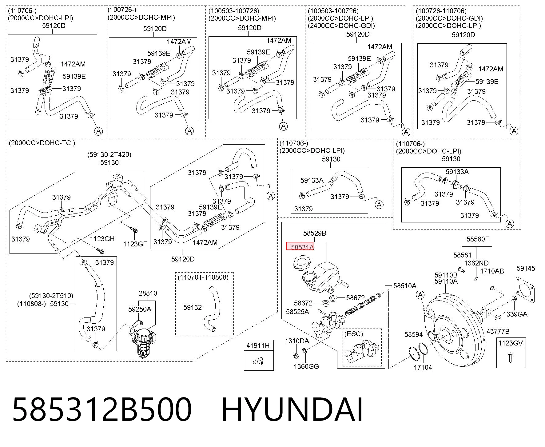 585312B500 Hyundai/Kia Tapa del depósito del cilindro maestro de freno