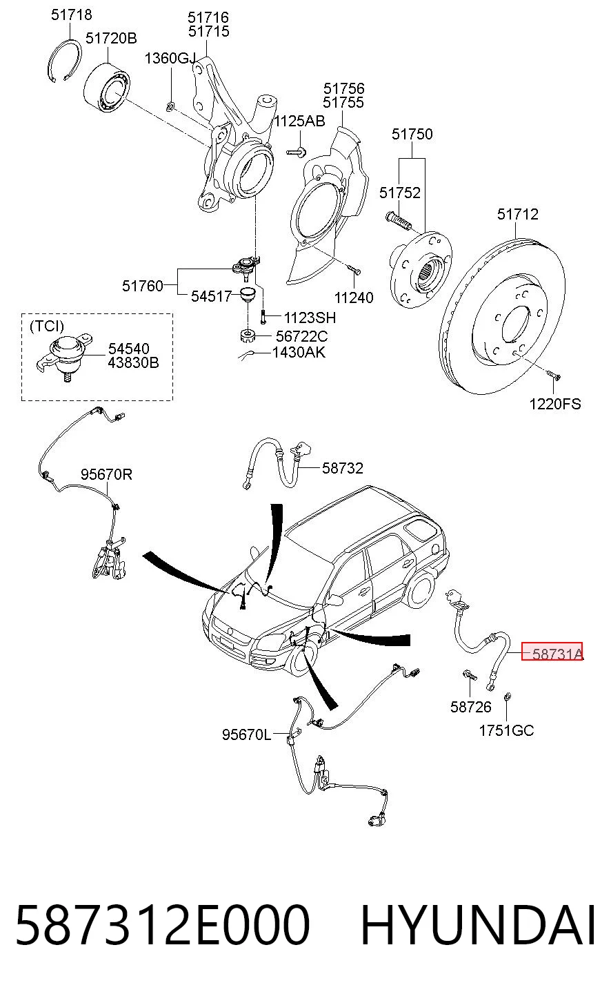587312E000 Hyundai/Kia Tubo flexible de frenos delantero izquierdo 