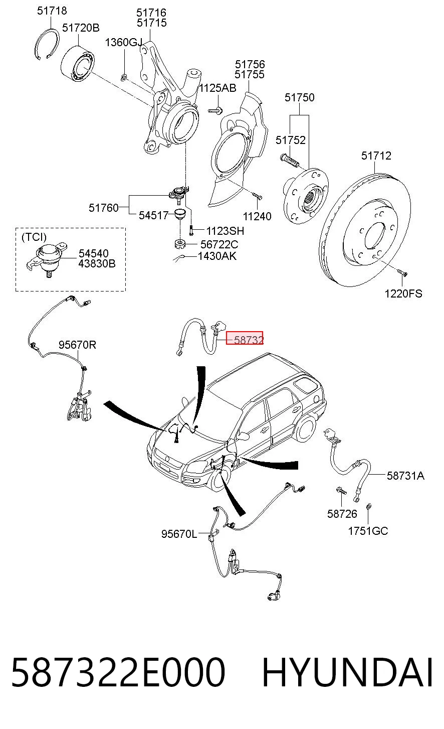 587322E000 Hyundai/Kia Manguera de freno delantero derecho