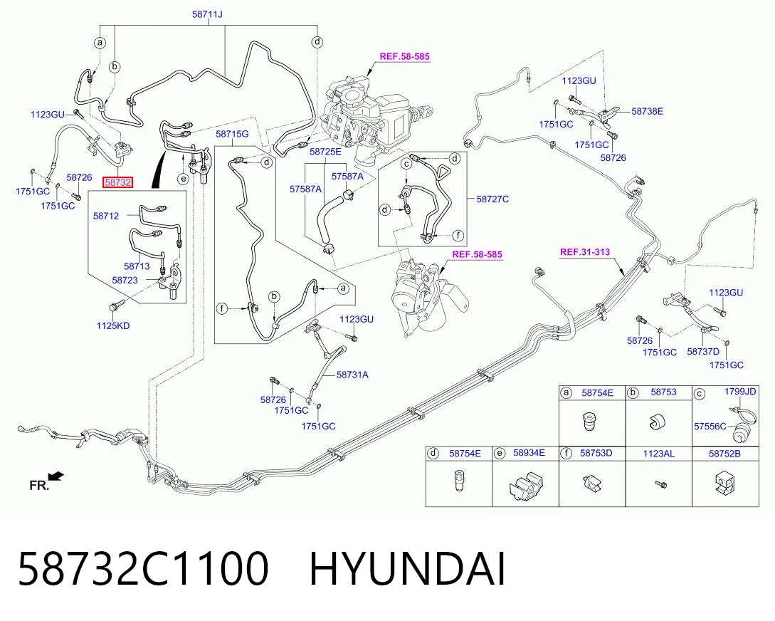 58732C1100 Hyundai/Kia Manguera de freno delantero derecho